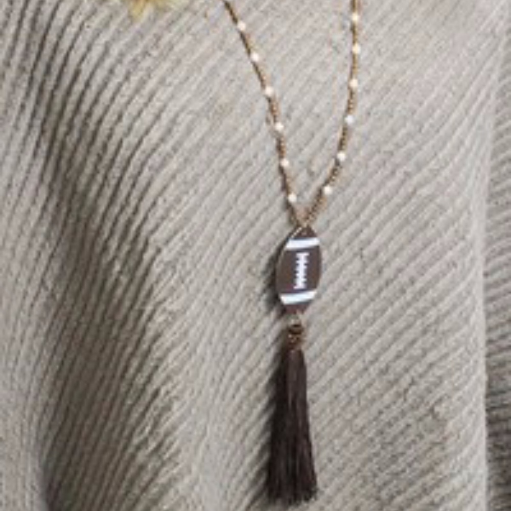 Football Tassel Necklaces Crystal Beaded Chain 32"